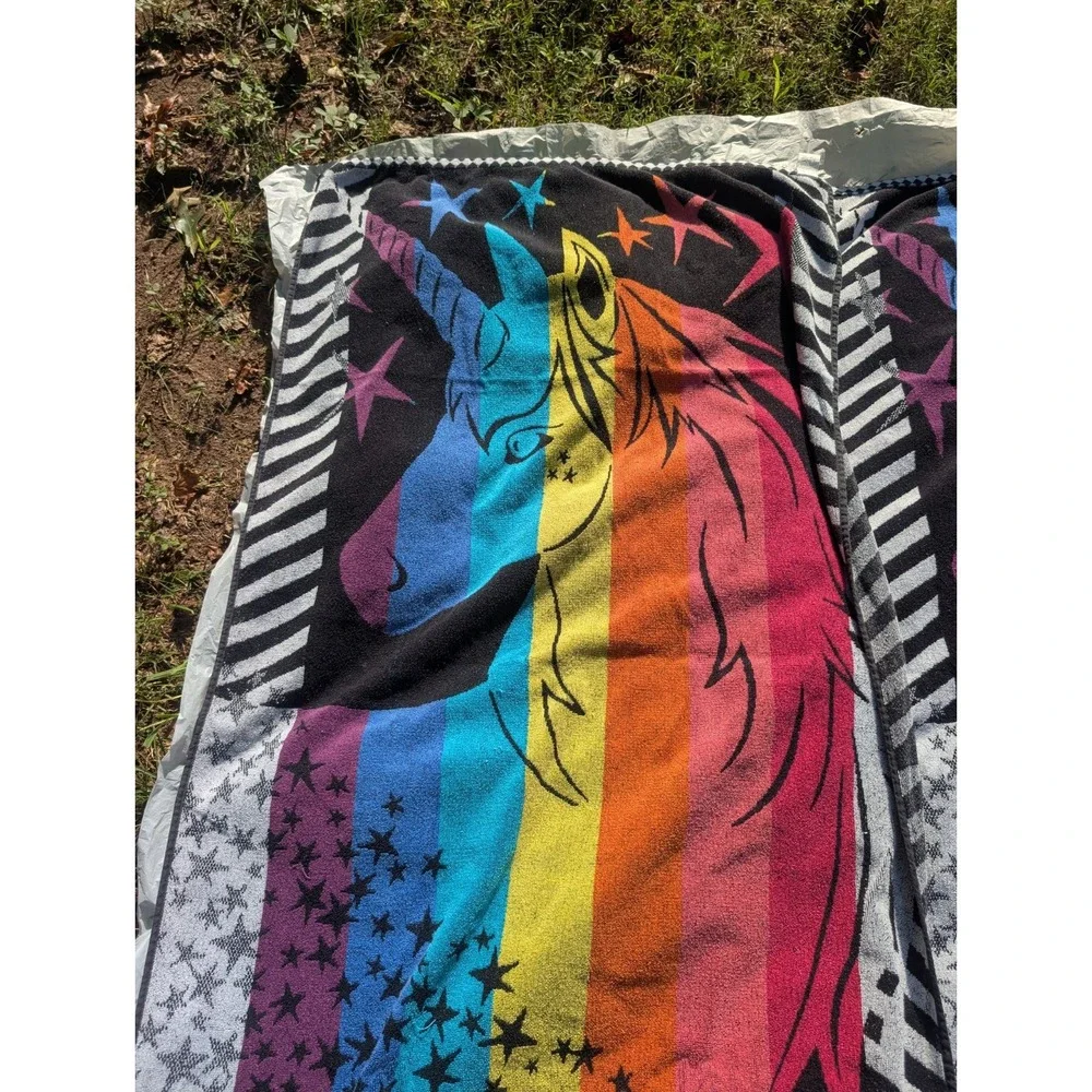 2x Sonoma Outdoors Rainbow Unicorn Beach Bath Towels 59x32 Reversible